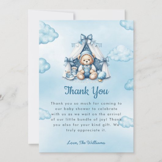 Teddybeer in Tent Baby shower Dank u kaart (Voorkant)