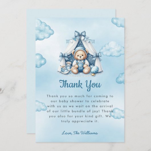 Teddybeer in Tent Baby shower Dank u kaart (Voorkant / Achterkant)