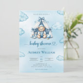 teddybeer in tent Baby shower uitnodiging (Staand voorkant)