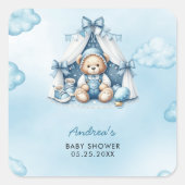 teddybeer in tentblik Baby shower Vierkante Sticker (Voorkant)