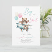 Teddybeer in vliegtuig Baby Geslacht onthullen Kaart (Staand voorkant)