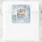  teddybeer in wieg blauw en bruine bloemen vierkante sticker (Tas)