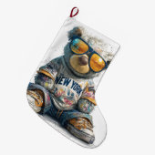 Teddybeer in zonnebril en een Shirt Grote Kerstsok (Voorkant (Hangend))