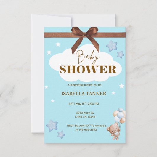 teddybeer-invitatie RSVP kaartje (Voorkant)