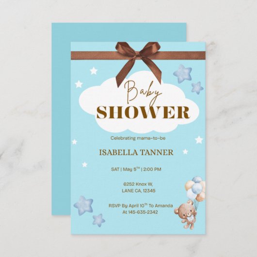 teddybeer-invitatie RSVP kaartje (Voorkant / Achterkant)