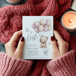 Teddybeer is een meisje Paarse beige ballonnen Kaart