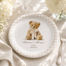 Teddybeer Ivoor Beige Gingham Baby Shower