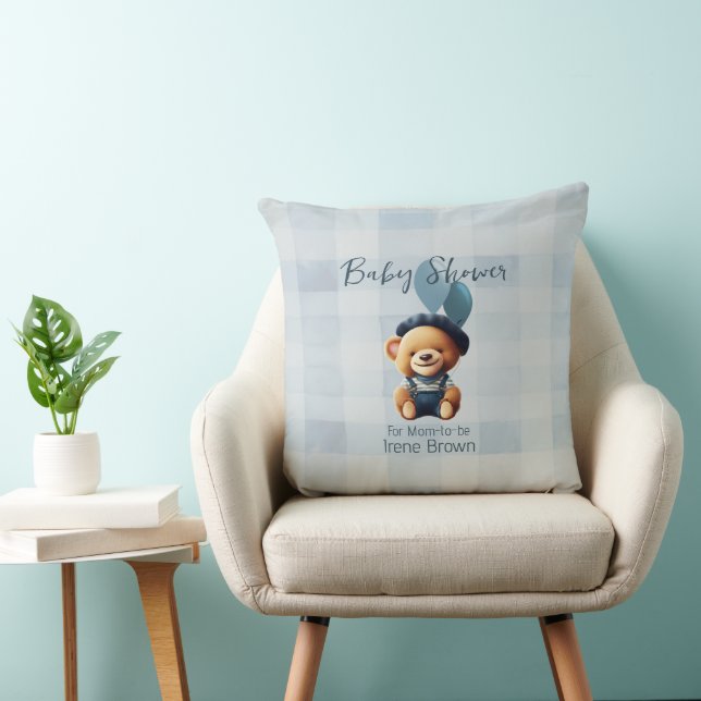 Teddybeer Jean Baby shower blauw Sierkussen (Stoel)
