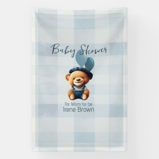 Teddybeer Jean Baby shower Blauwe Banner (Verticaal)