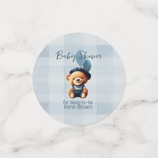 Teddybeer Jean Baby shower Blue Confetti (Kleine voorkant)
