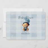 Teddybeer Jean Baby shower Blue Invitation Kaart (Voorkant)