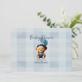Teddybeer Jean Baby shower Blue Invitation Kaart