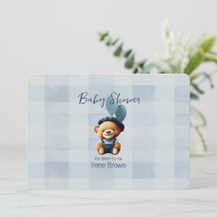 Teddybeer Jean Baby shower Blue Invitation Kaart