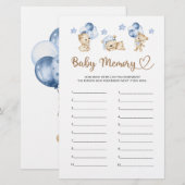 Teddybeer jongen baby shower Baby Geheugen (Voorkant / Achterkant)