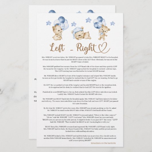 Teddybeer jongen baby shower Links Rechts (Voorkant / Achterkant)