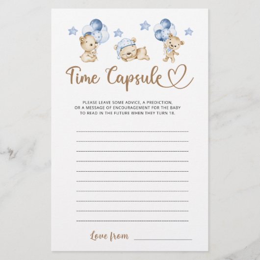 Teddybeer jongen baby shower Tijd Capsule (Voorkant)