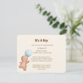 Teddybeer Jongen Babyshower Kaart uitnodiging (Staand voorkant)