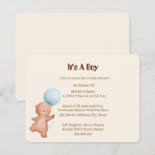 Teddybeer Jongen Babyshower Kaart uitnodiging (Voorkant / Achterkant)
