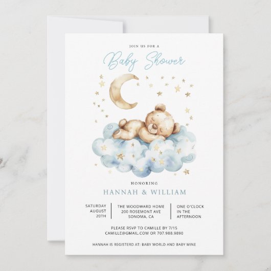 Teddybeer Jongen Blauwe Baby Shower Kaart (Voorkant)