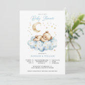 Teddybeer Jongen Blauwe Baby Shower Kaart (Staand voorkant)