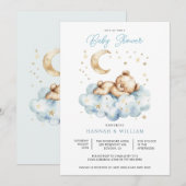 Teddybeer Jongen Blauwe Baby Shower Kaart (Voorkant / Achterkant)