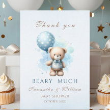 Teddybeer Jongen Blauwe Ballon Zoete Baby Shower