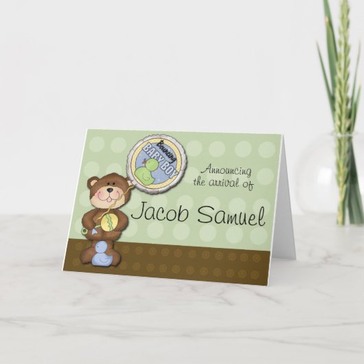 Teddybeer Jongen Groen Bruin Aankondiging (Voorkant)