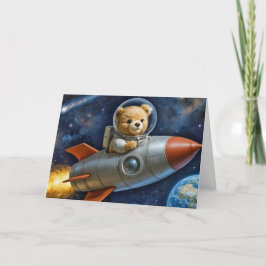 Teddybeer Jongen in een Raket Kaart