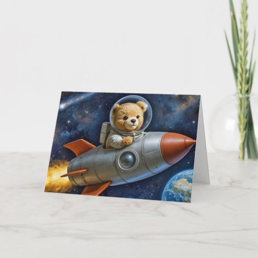 Teddybeer Jongen in een Raket Kaart (Voorkant)