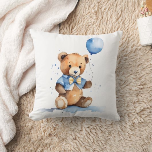 Teddybeer Jongen Met Blauwe Ballon Kussen (Deken)