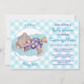 Teddybeer Jongen Slaap Baby Shower Uitnodiging (Voorkant)
