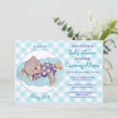 Teddybeer Jongen Slaap Baby Shower Uitnodiging (Staand voorkant)