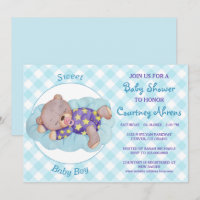 Teddybeer Jongen Slaap Baby Shower Uitnodiging