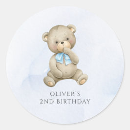 Teddybeer jongen verjaardag elke leeftijd ronde sticker