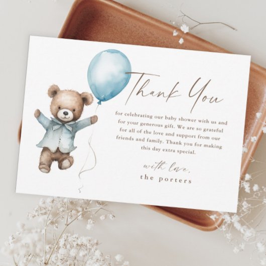 Teddybeer Jongens Baby Borrel Bedankkaart