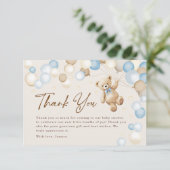 Teddybeer Jongens Baby Shower Bedankkaart (Staand voorkant)