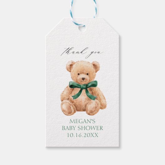 Teddybeer Jongens Baby Shower Cadeaulabel (Voorkant)