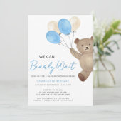 Teddybeer Jongens Baby Shower Kaart (Staand voorkant)
