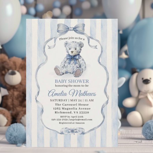 Teddybeer Jongens Baby Shower Kaart