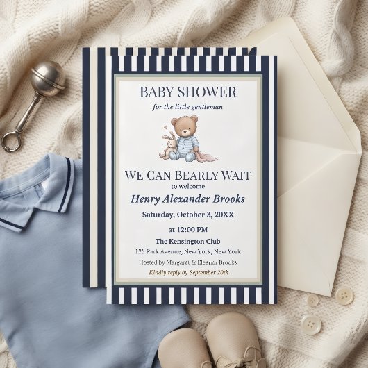 Teddybeer Jongens Baby Shower Uitnodiging