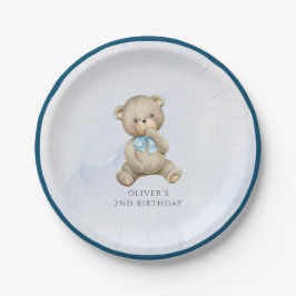 Teddybeer jongens verjaardag elke leeftijd papieren bordje
