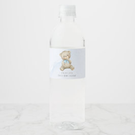 Teddybeer jongens verjaardag elke leeftijd waterfles etiket