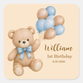Teddybeer Jongens Verjaardag Persoonlijke Naam Dat Vierkante Sticker