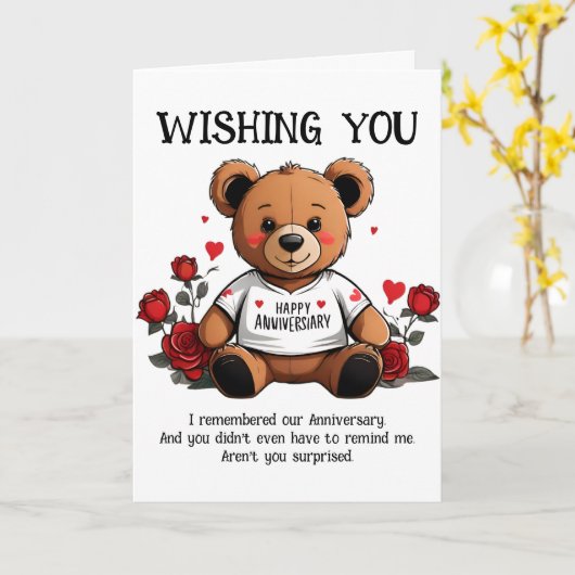 Teddybeer jubileum kaart (Gele Bloem)