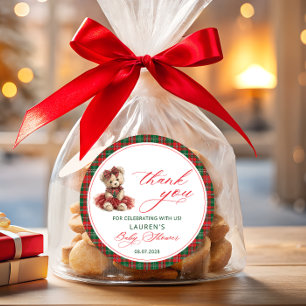 Teddybeer Kerst Meisje Baby Shower Bedankt Ronde Sticker