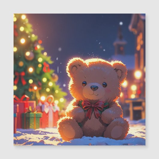 Teddybeer Kerstmagie in Besneeuwd Dorp (Voorkant)
