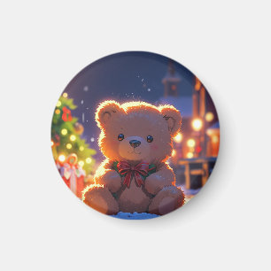 Teddybeer Kerstmagie in Besneeuwd Dorp Magneet