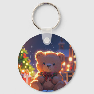 Teddybeer Kerstmagie in Besneeuwd Dorp Sleutelhanger