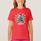 Teddybeer Kerstmis Gepersonaliseerde Kinder Rood T-shirt (Voorkant)