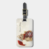 Teddybeer, kerstmuts, kerstornament bagagelabel (Voorkant verticaal)